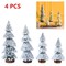 4Pcs Mini Christmas Trees Desktop Flocked String Light Tree with Wooden Base